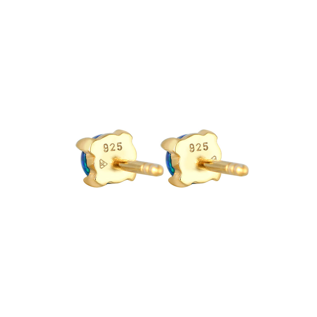 Dark Blue Perhiasan Wanita Perak Asli - Silver Anting Stud Synthetic Opal Gold Plated