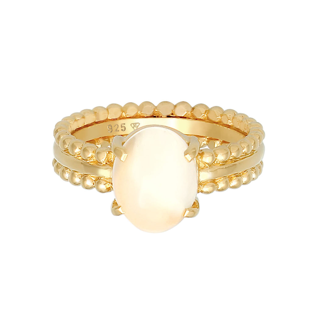 Gold Cincin Perhiasan Perak 925 Wanita Chunky Glamour Moonstone Gold Plated