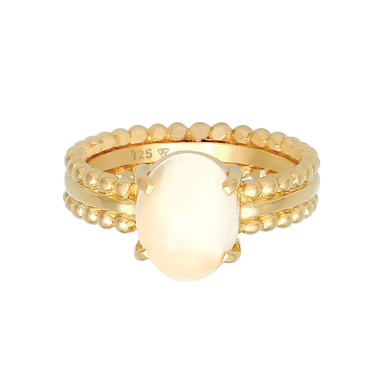 Gold Cincin Perhiasan Perak 925 Wanita Chunky Glamour Moonstone Gold Plated