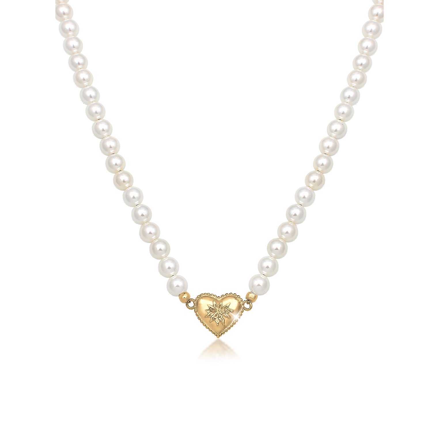 Gold Perhiasan Wanita Perak Asli - Silver Kalung  Choker Heart Edelweiss Shell Core Pearl Lapis Emas