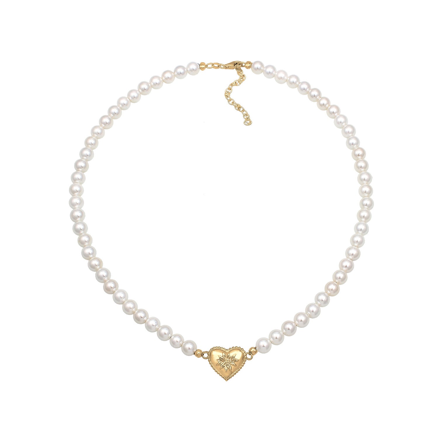 Gold Perhiasan Wanita Perak Asli - Silver Kalung  Choker Heart Edelweiss Shell Core Pearl Lapis Emas