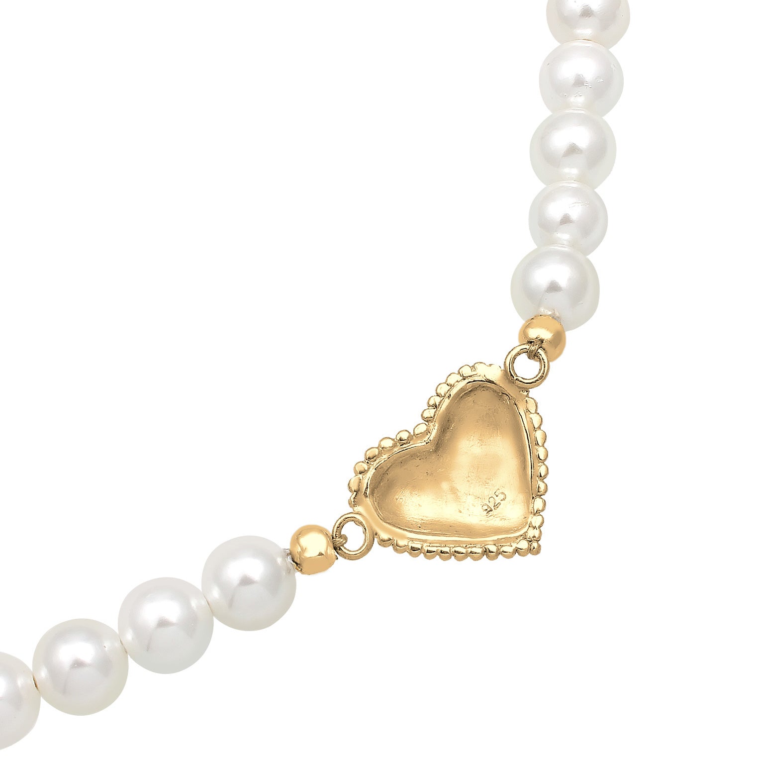 Gold Perhiasan Wanita Perak Asli - Silver Kalung  Choker Heart Edelweiss Shell Core Pearl Lapis Emas