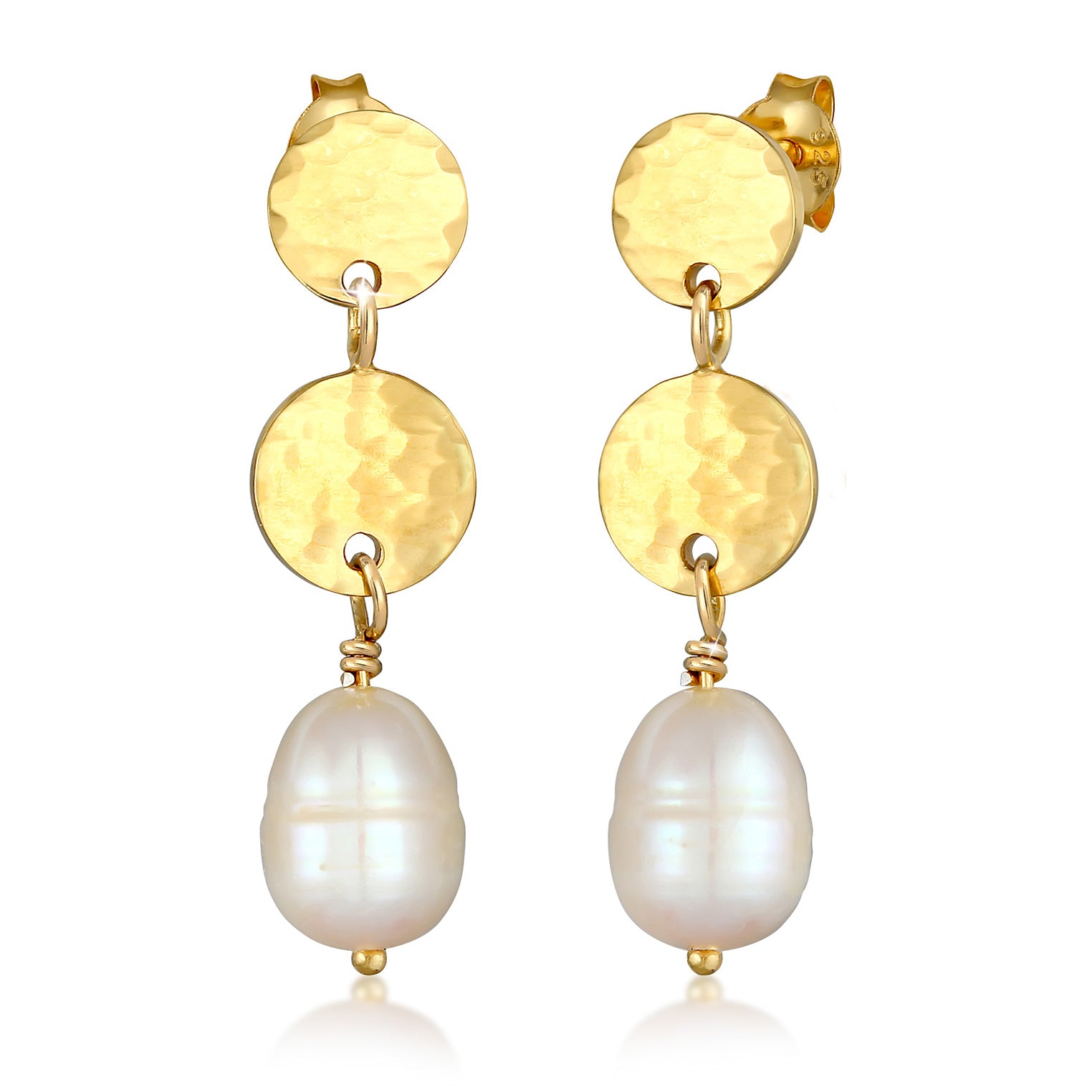 Gold Perhiasan Wanita Perak Asli - Silver Anting Drop Hammered Baroque Freshwater Pearls Lapis Emas