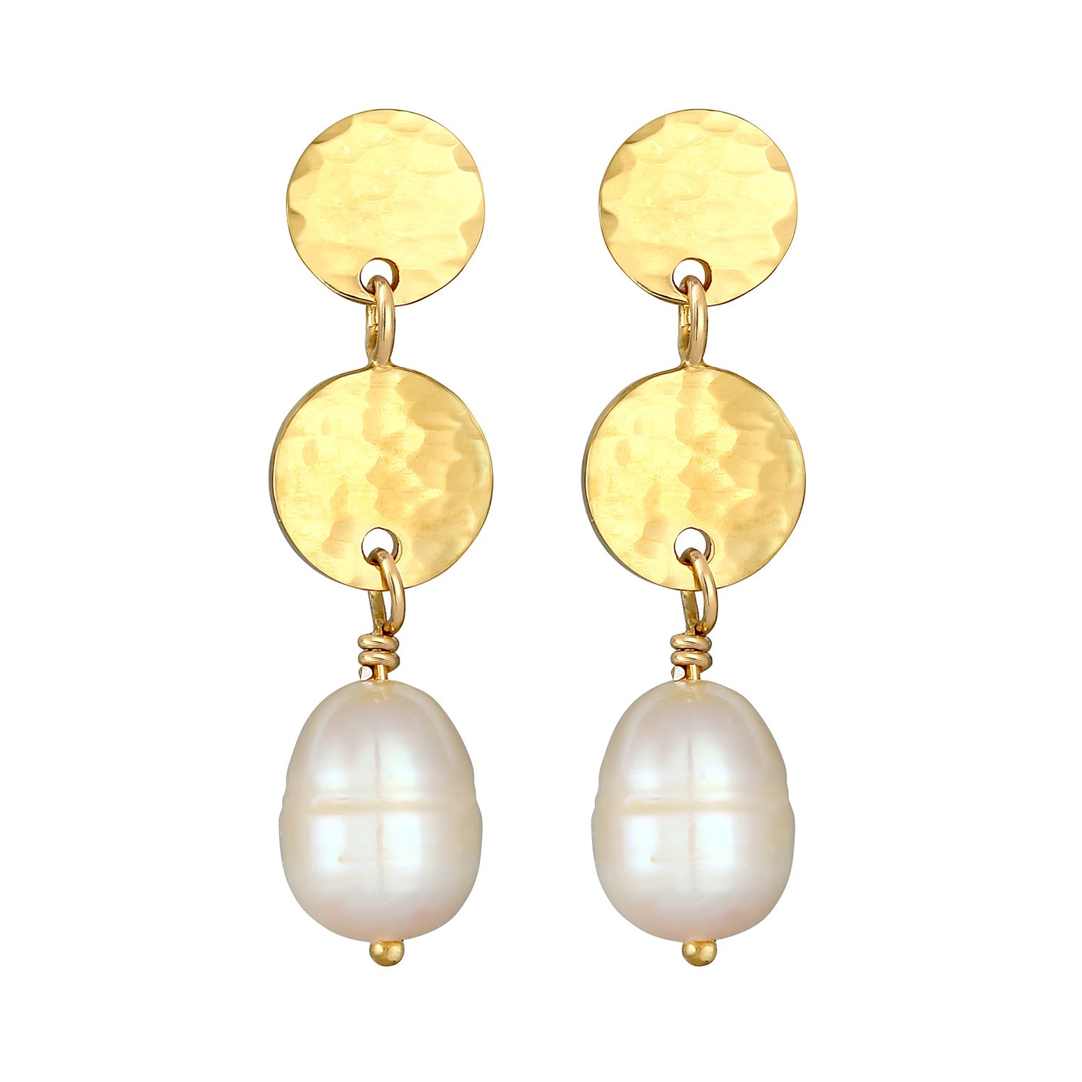 Gold Perhiasan Wanita Perak Asli - Silver Anting Drop Hammered Baroque Freshwater Pearls Lapis Emas