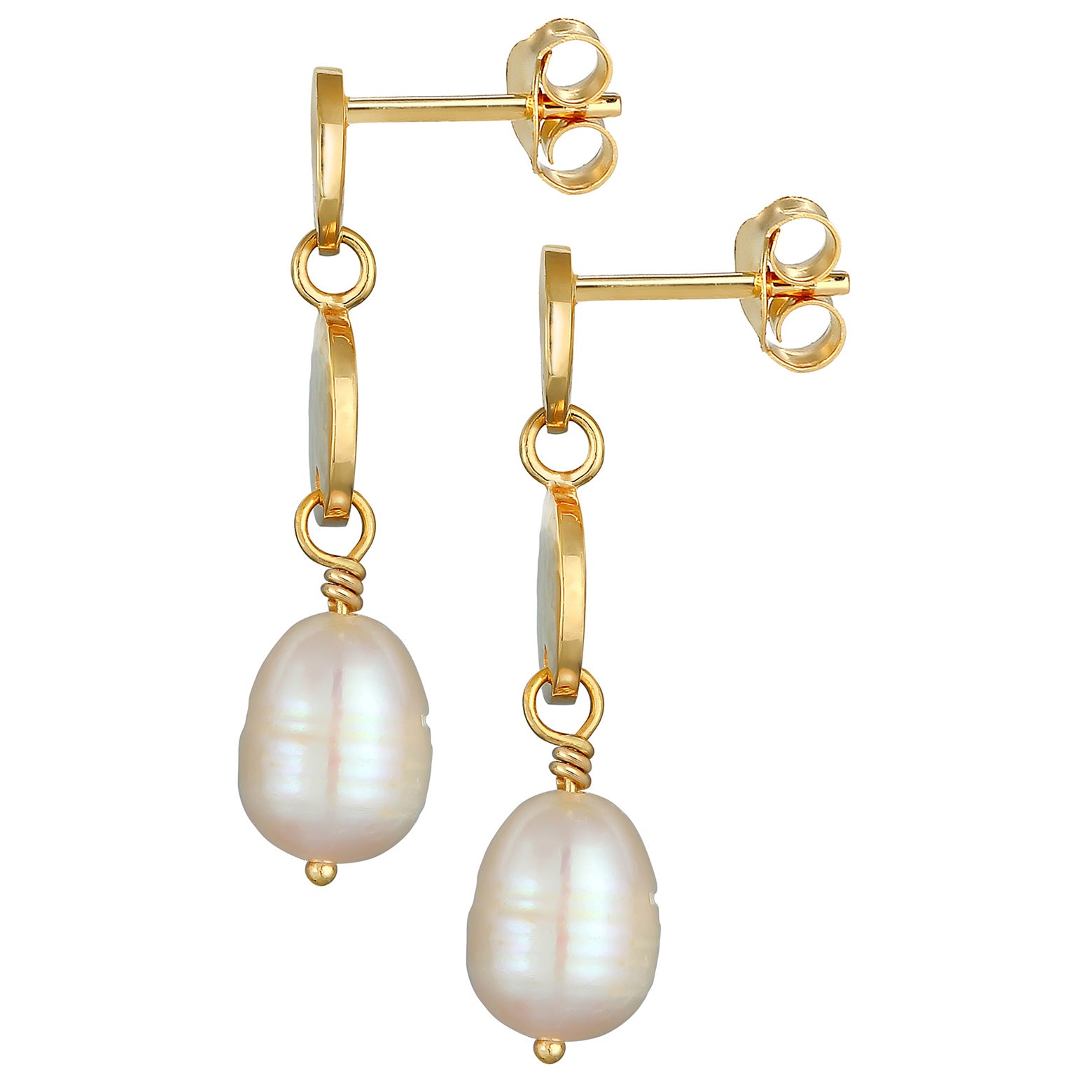 Gold Perhiasan Wanita Perak Asli - Silver Anting Drop Hammered Baroque Freshwater Pearls Lapis Emas