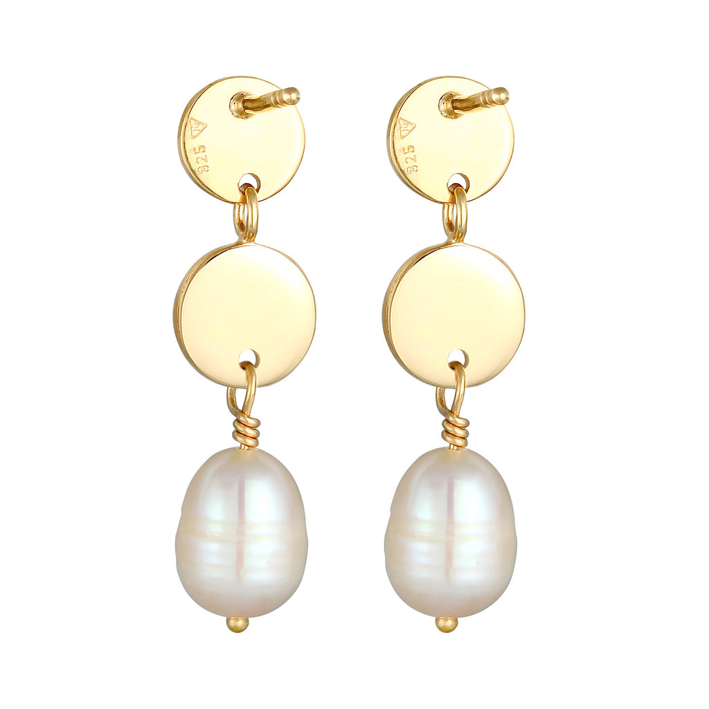 Gold Perhiasan Wanita Perak Asli - Silver Anting Drop Hammered Baroque Freshwater Pearls Lapis Emas