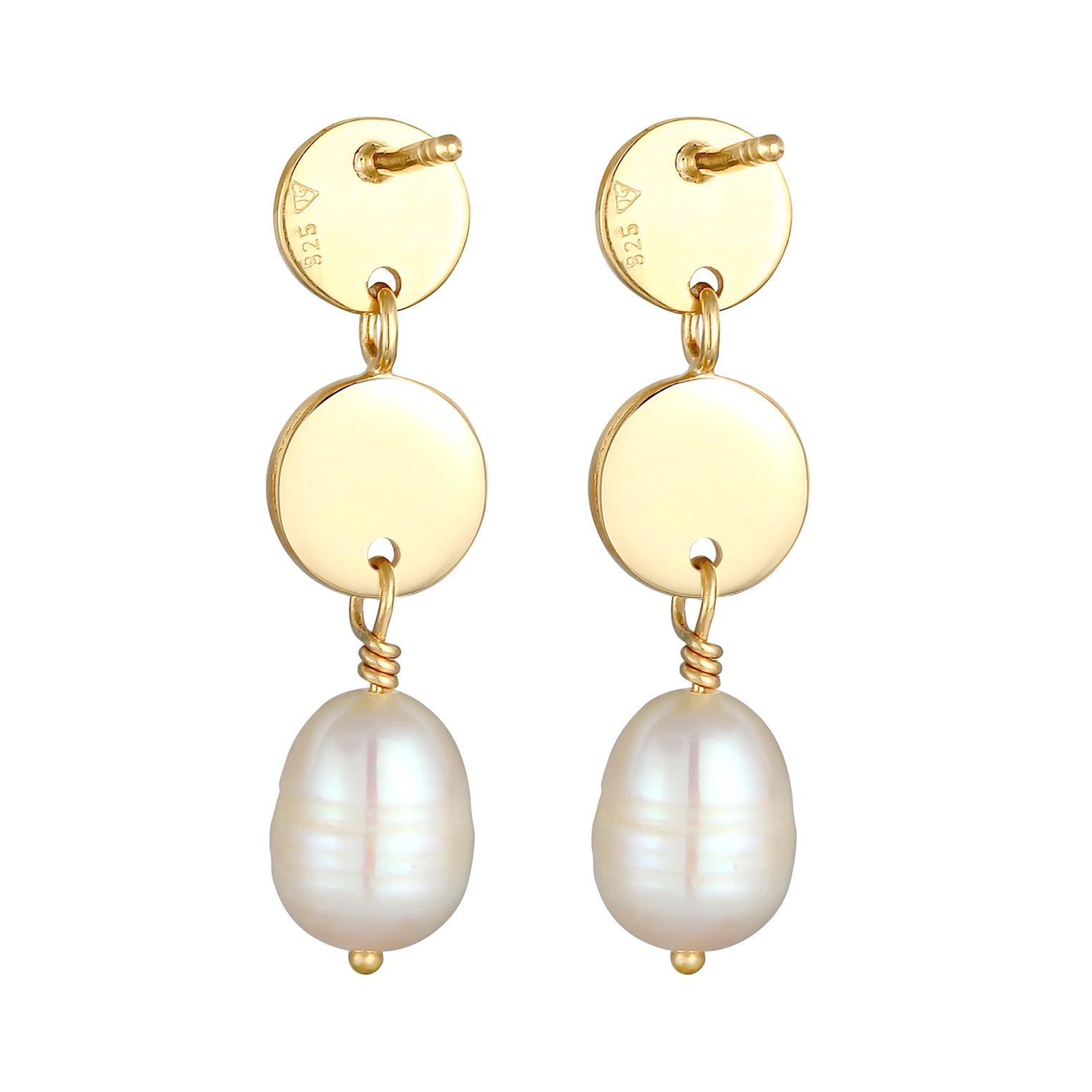 Gold Perhiasan Wanita Perak Asli - Silver Anting Drop Hammered Baroque Freshwater Pearls Lapis Emas