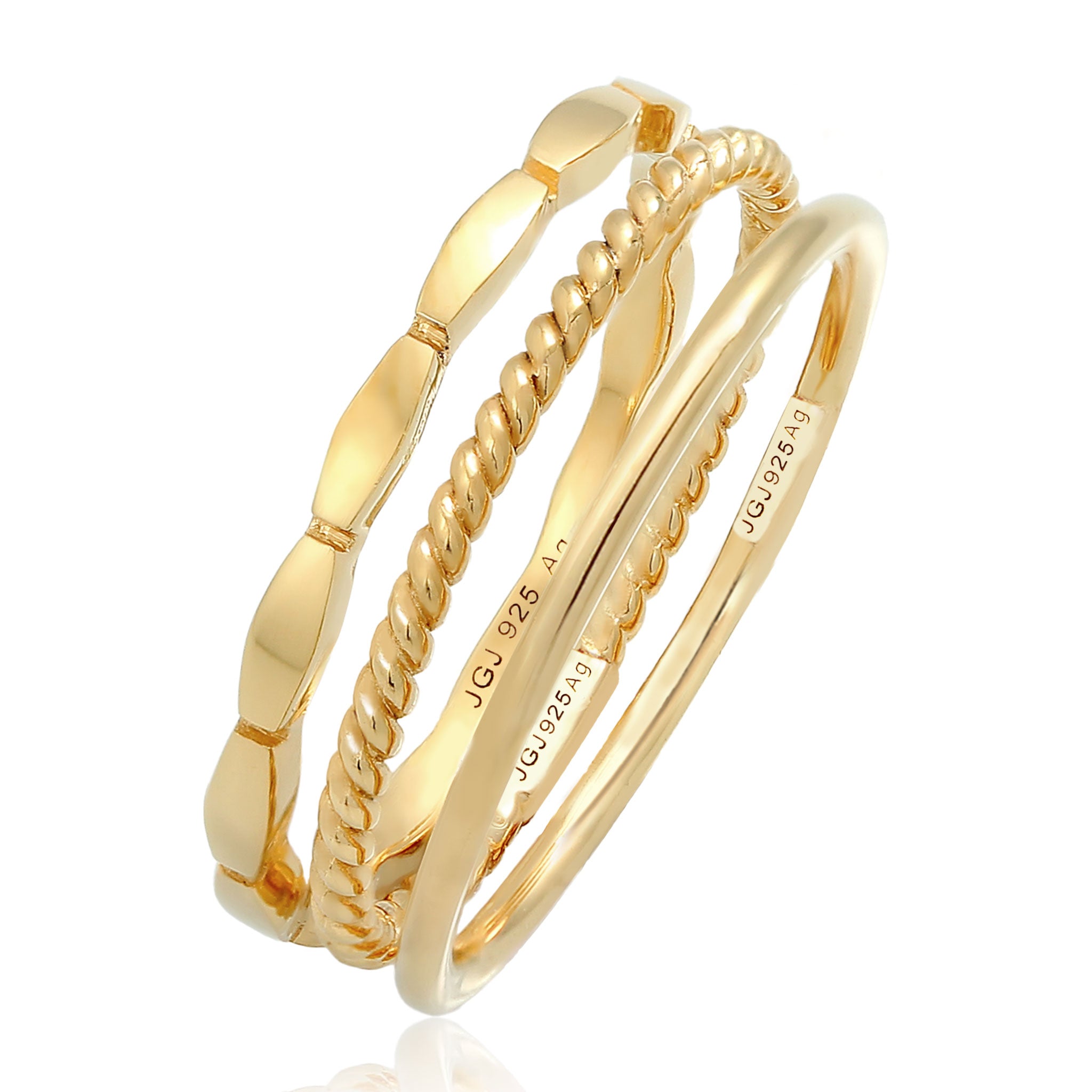 Gold Cincin Perhiasan Perak 925 Wanita Trio Basic Timeless Gold Plated