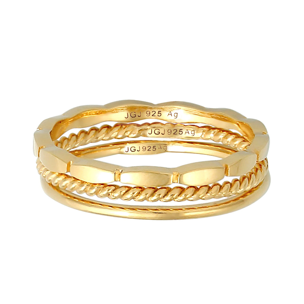 Gold Cincin Perhiasan Perak 925 Wanita Trio Basic Timeless Gold Plated