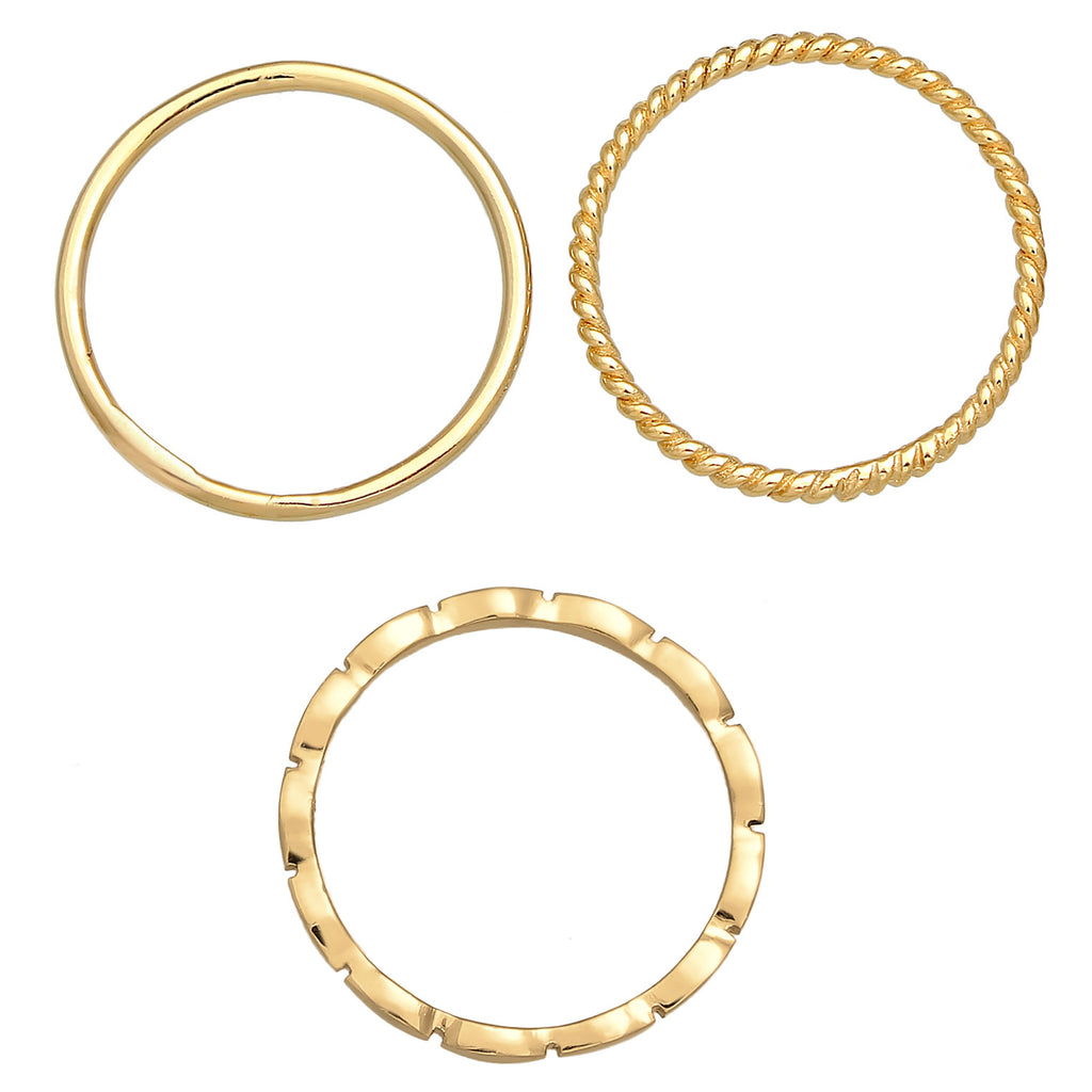 Gold Cincin Perhiasan Perak 925 Wanita Trio Basic Timeless Gold Plated