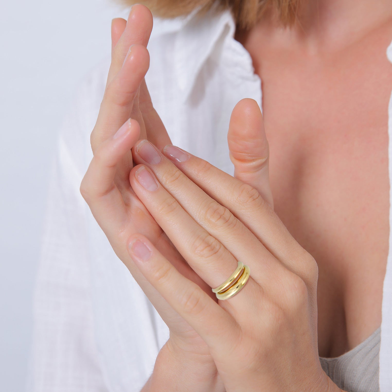 Gold Cincin Perhiasan Perak 925 Wanita Set Basic Chunky Trend Gold Plated