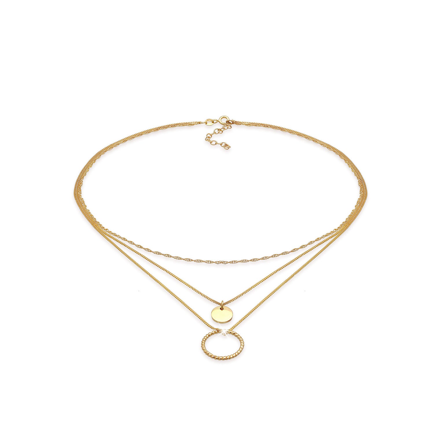 Gold Perhiasan Wanita Perak Asli - Silver Kalung  Layer Circle Twisted Timeless Trend Blogger Lapis Emas