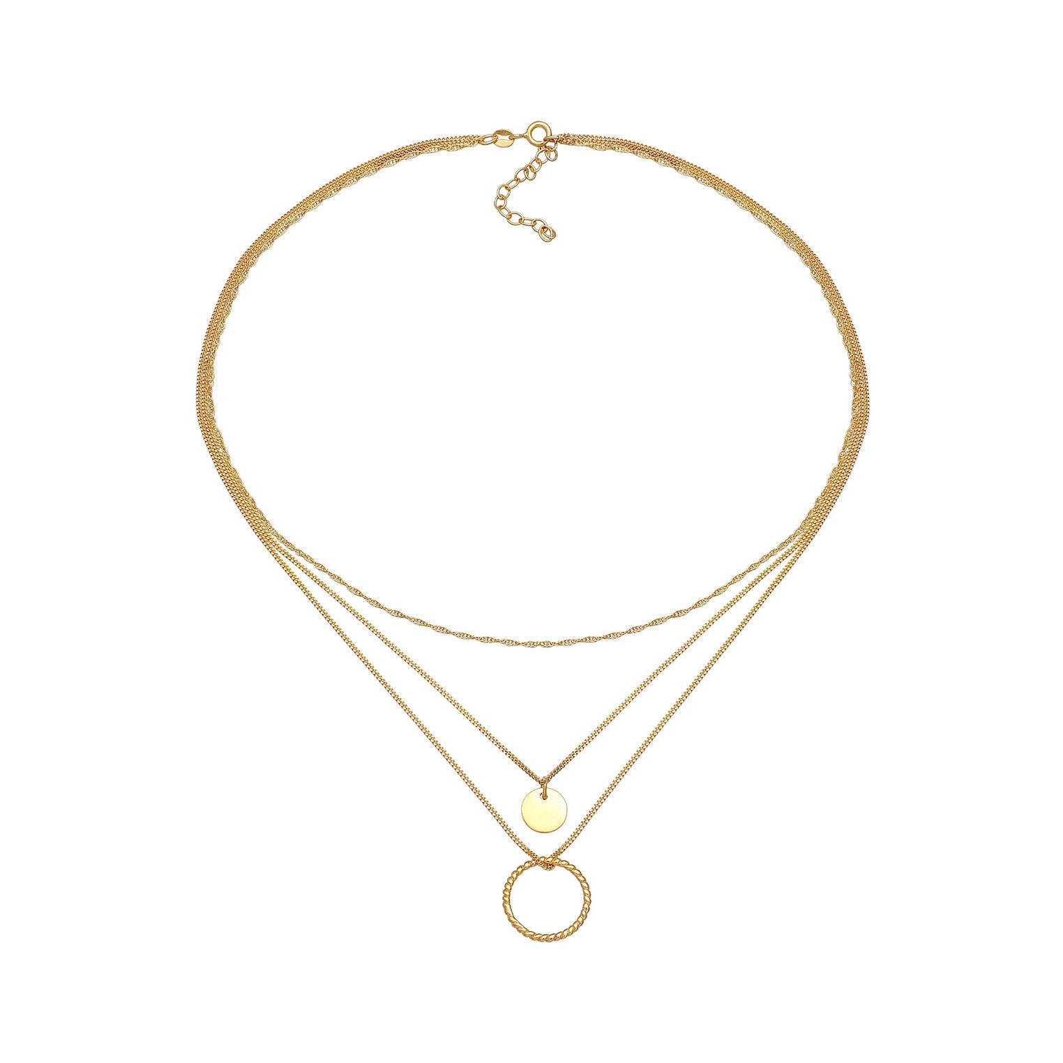 Gold Perhiasan Wanita Perak Asli - Silver Kalung  Layer Circle Twisted Timeless Trend Blogger Lapis Emas