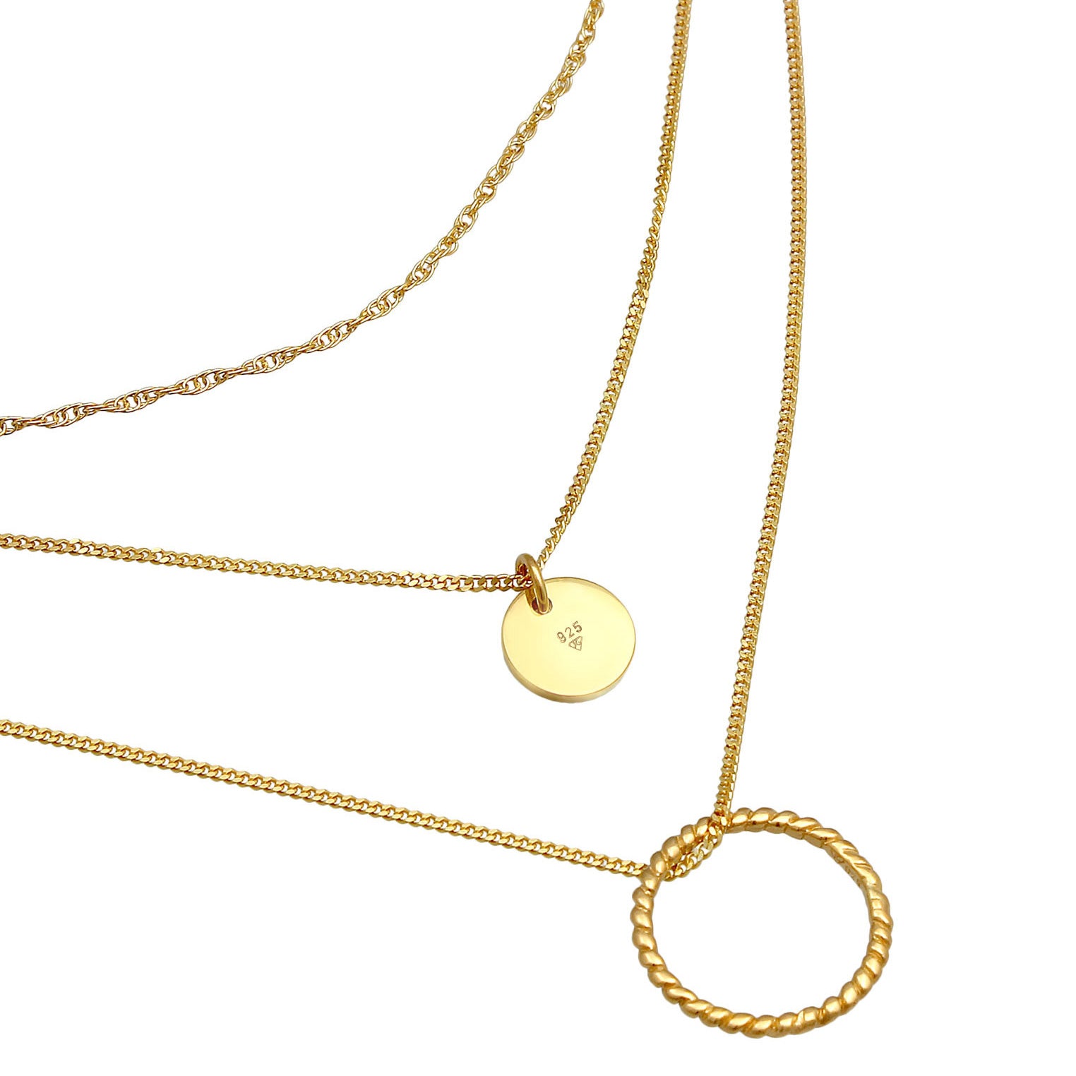 Gold Perhiasan Wanita Perak Asli - Silver Kalung  Layer Circle Twisted Timeless Trend Blogger Lapis Emas