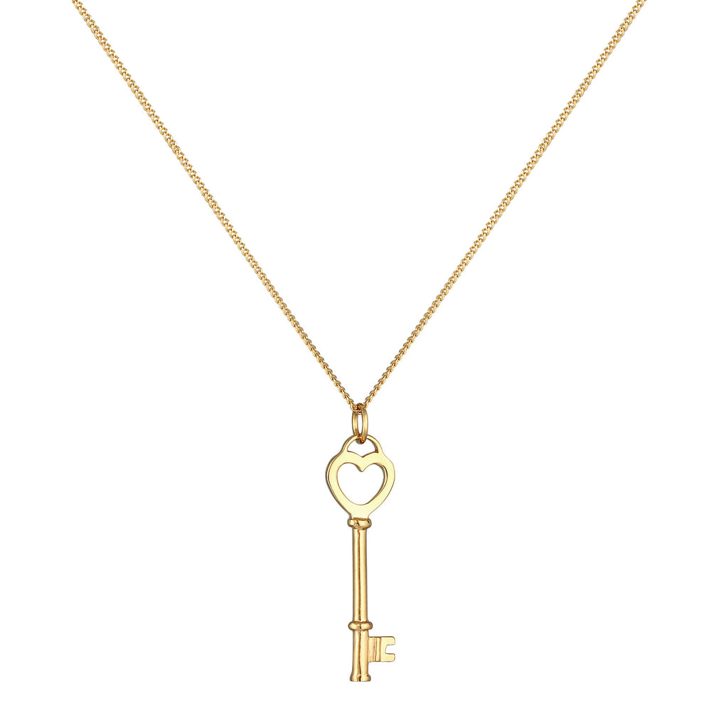 Gold Perhiasan Wanita Perak Asli - Silver Kalung  Key Heart Love Symbol Lapis Emas