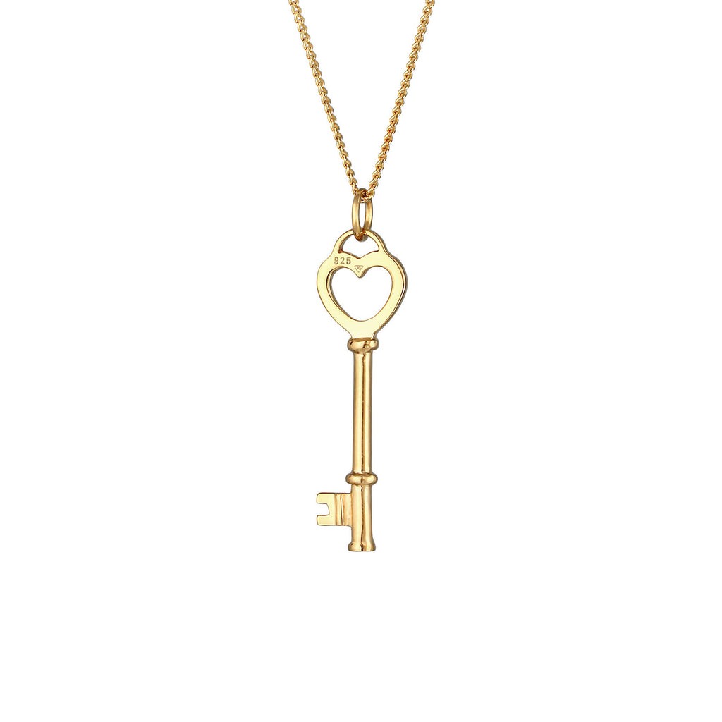 Gold Perhiasan Wanita Perak Asli - Silver Kalung  Key Heart Love Symbol Lapis Emas