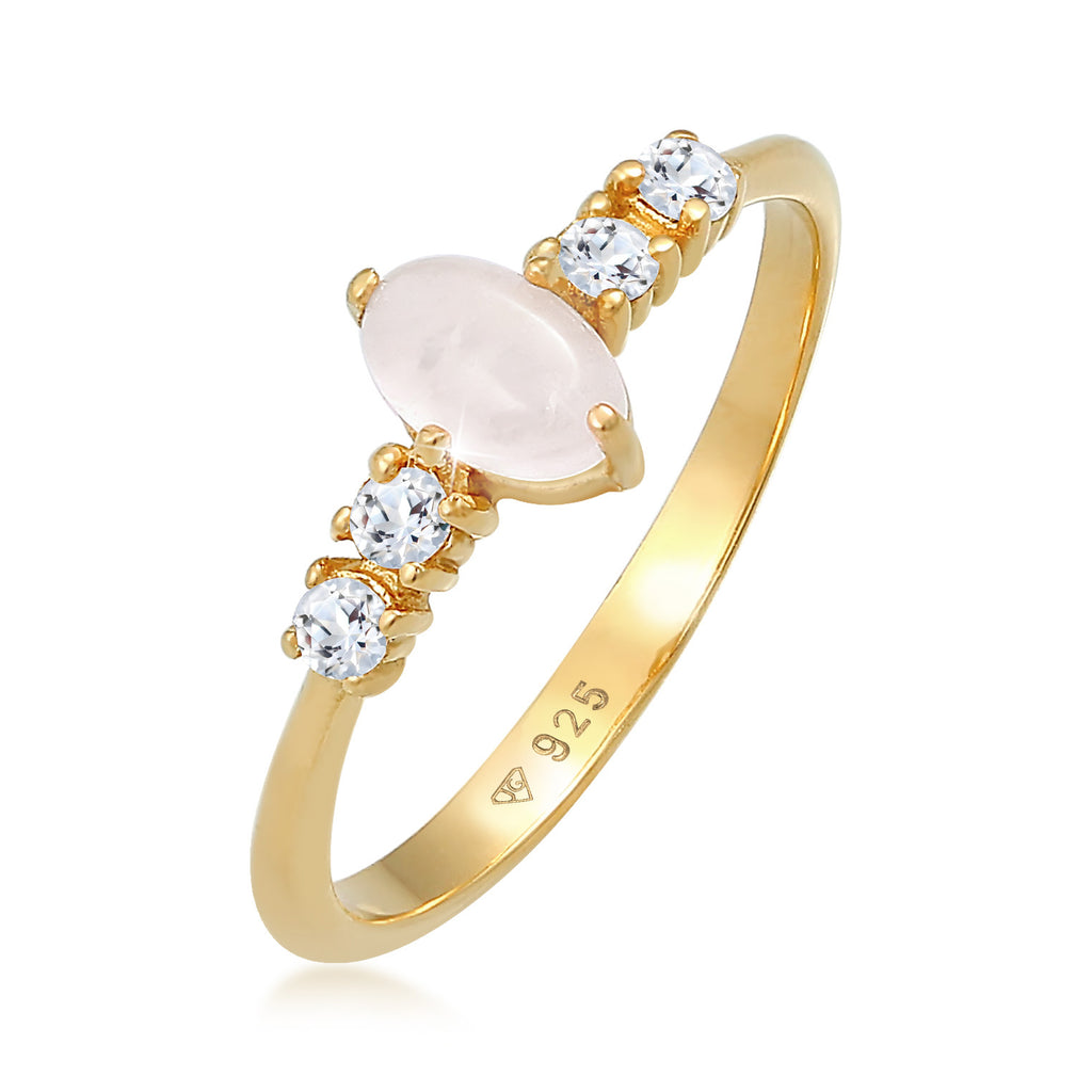 Gold Cincin Perhiasan Perak 925 Wanita Engagement Pink Quartz Gold Plated