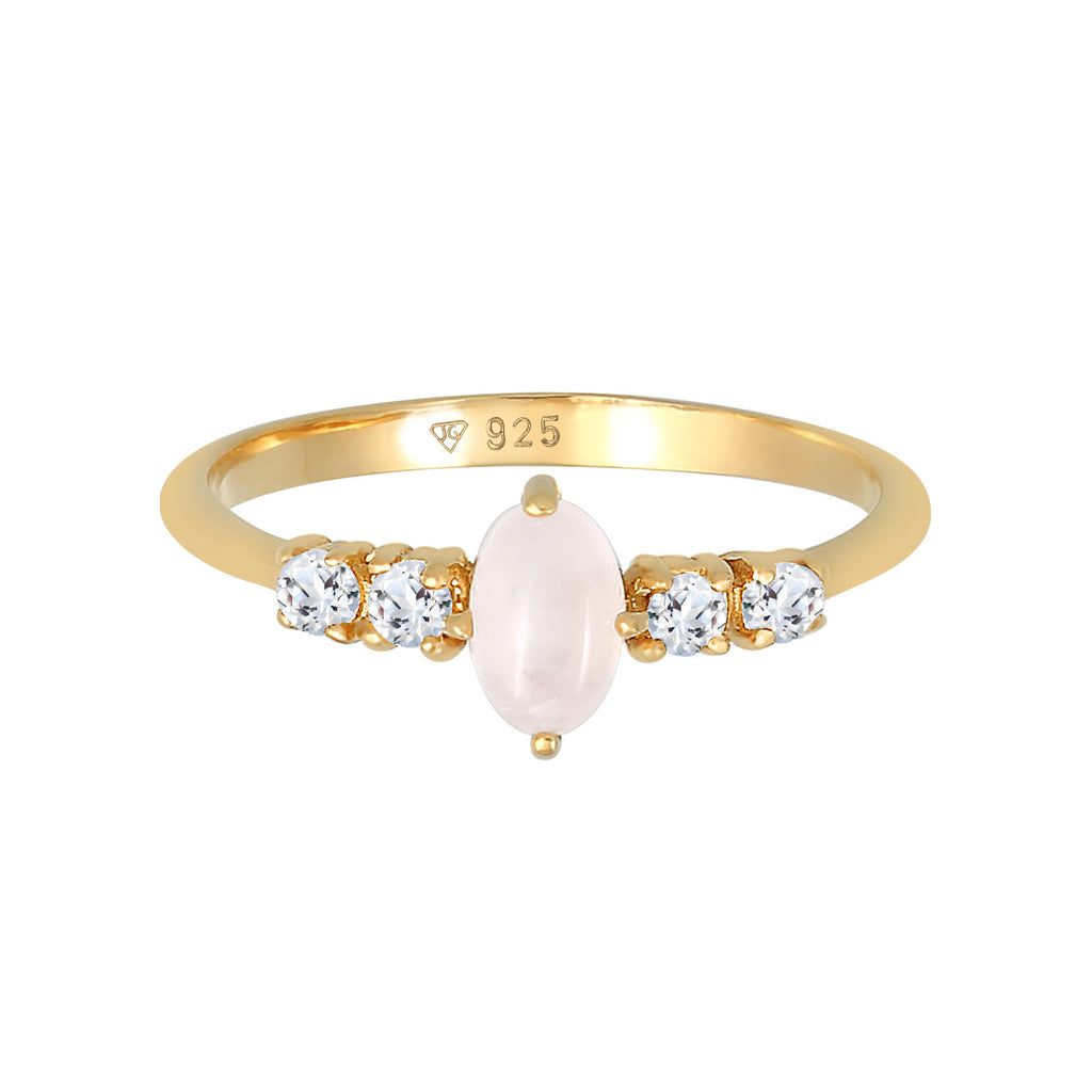 Gold Cincin Perhiasan Perak 925 Wanita Engagement Pink Quartz Gold Plated