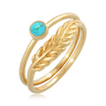 Gold Cincin Perhiasan Perak 925 Wanita Set Feather Howlite Turquoise Gold Plated