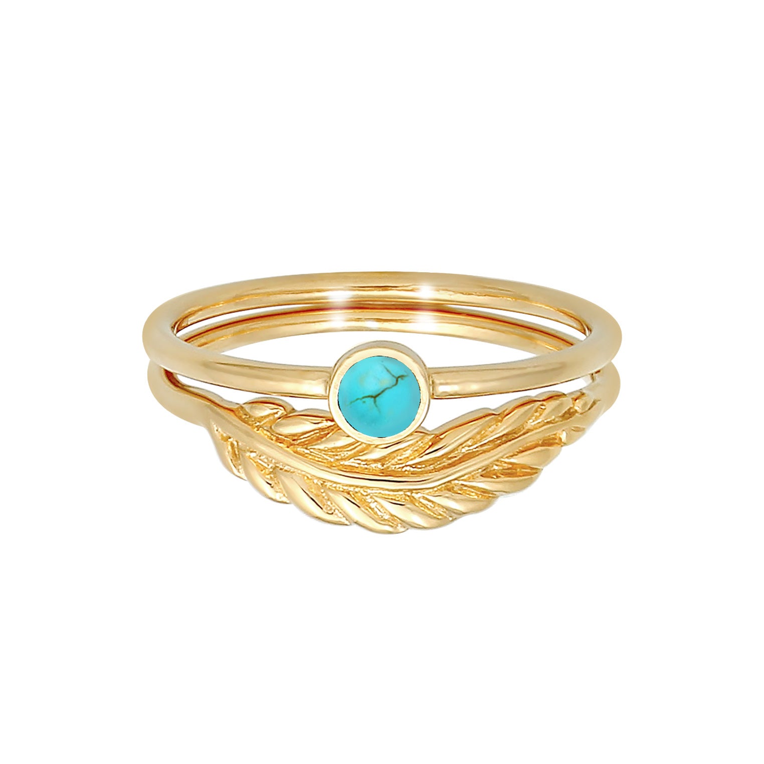Gold Cincin Perhiasan Perak 925 Wanita Set Feather Howlite Turquoise Gold Plated