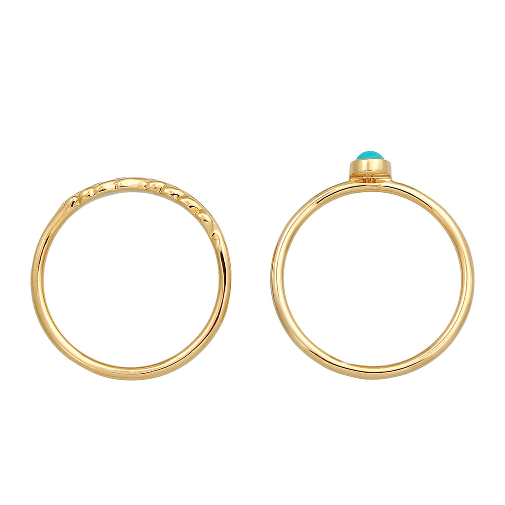 Gold Cincin Perhiasan Perak 925 Wanita Set Feather Howlite Turquoise Gold Plated