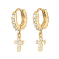 Gold Anting Perhiasan Perak 925 Wanita Creole Cross Zirconia Gold Plated