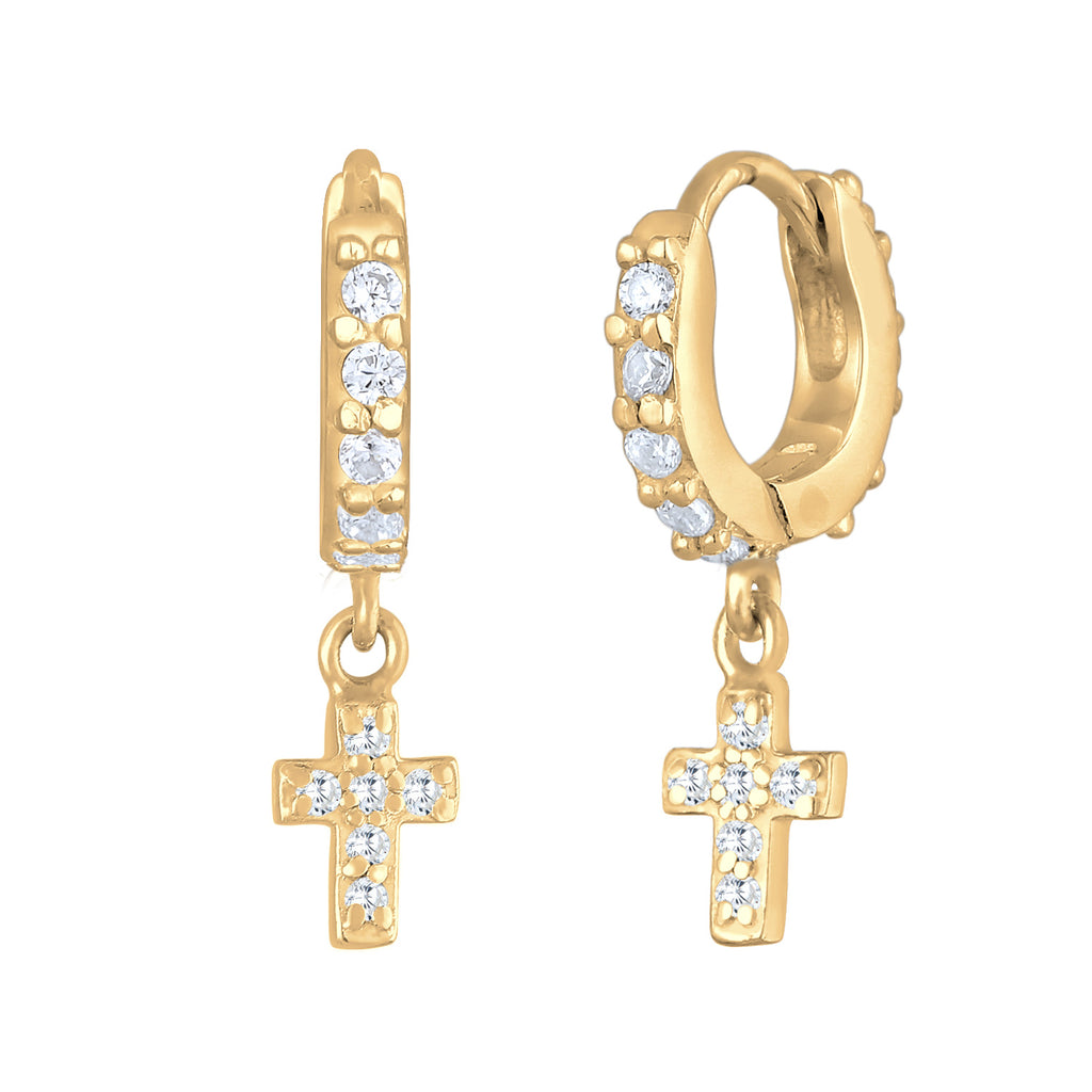 Gold Anting Perhiasan Perak 925 Wanita Creole Cross Zirconia Gold Plated