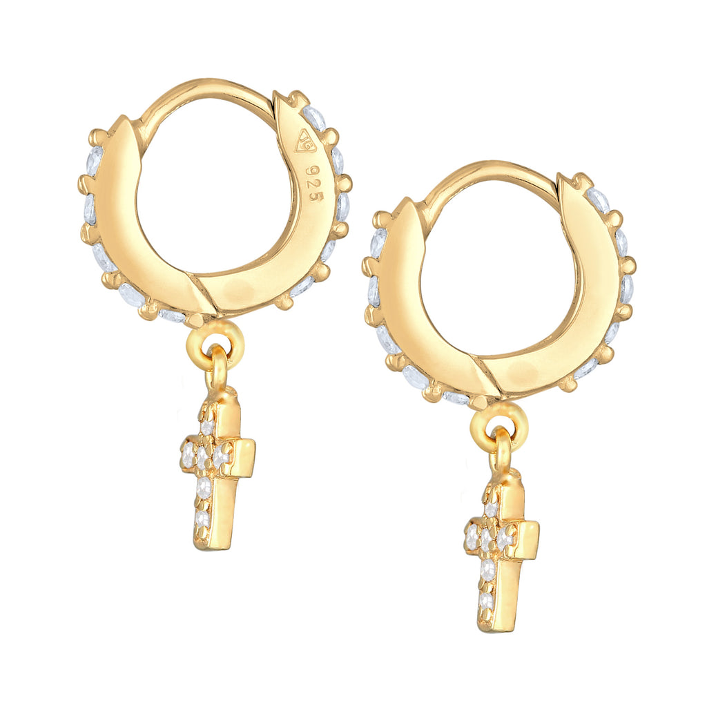 Gold Anting Perhiasan Perak 925 Wanita Creole Cross Zirconia Gold Plated