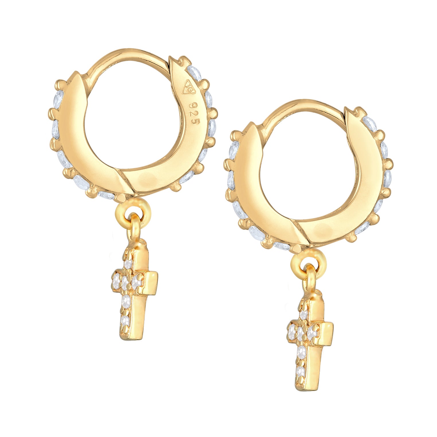 Gold Anting Perhiasan Perak 925 Wanita Creole Cross Zirconia Gold Plated