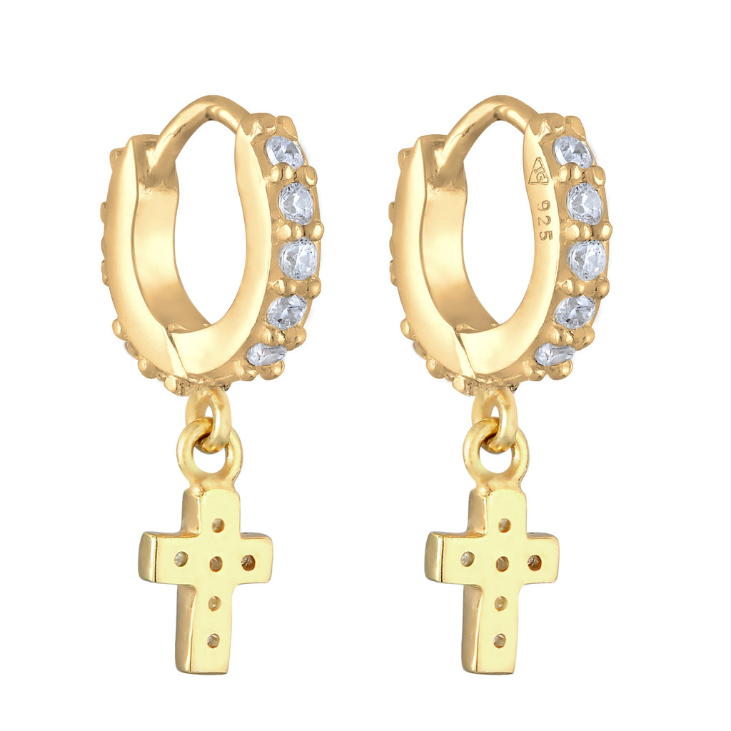 Gold Anting Perhiasan Perak 925 Wanita Creole Cross Zirconia Gold Plated