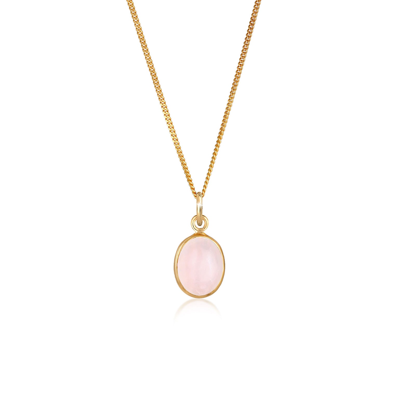 Gold Perhiasan Wanita Perak Asli - Silver Kalung  Oval Minimal Trend Basic Rose Quartz Lapis Emas
