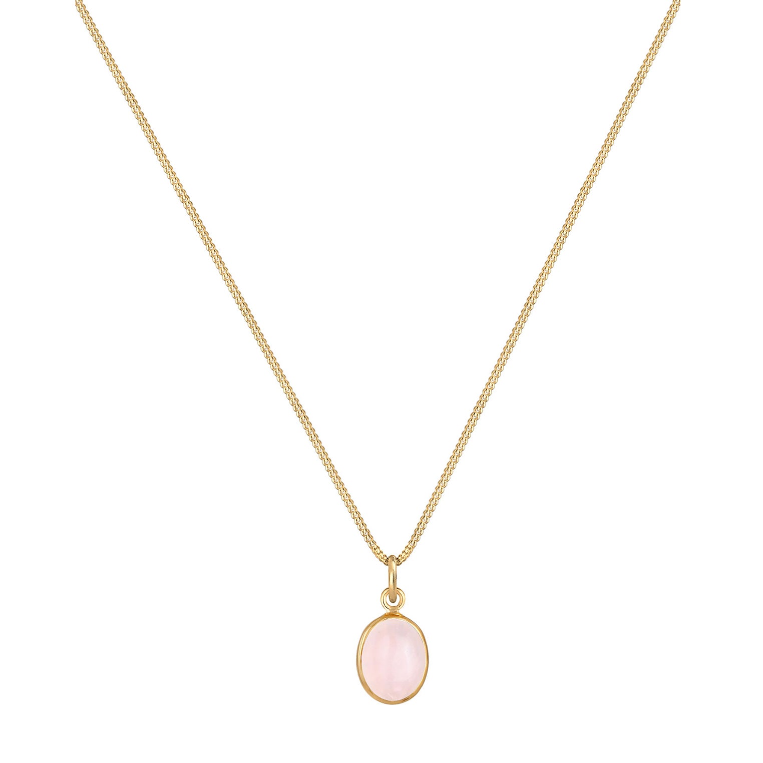 Gold Perhiasan Wanita Perak Asli - Silver Kalung  Oval Minimal Trend Basic Rose Quartz Lapis Emas