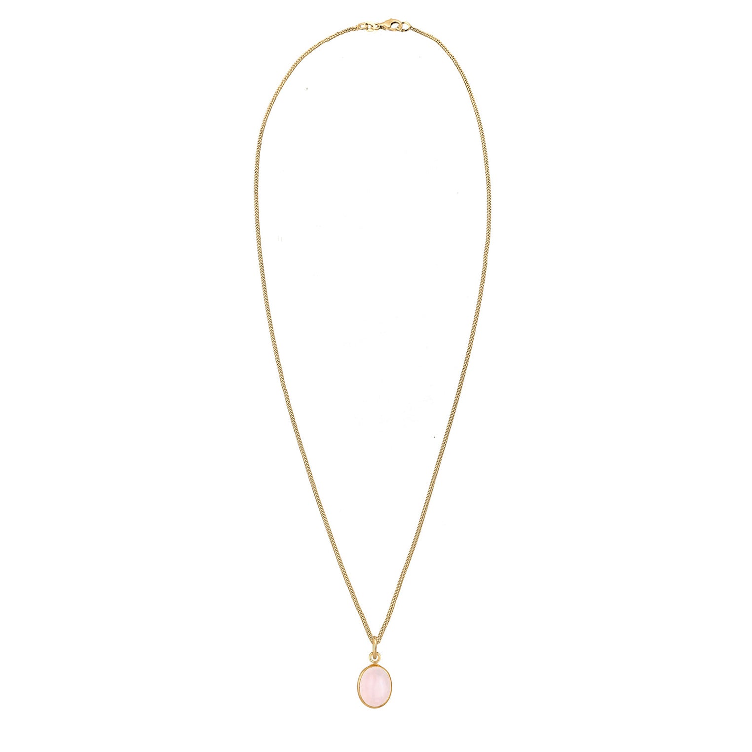 Gold Perhiasan Wanita Perak Asli - Silver Kalung  Oval Minimal Trend Basic Rose Quartz Lapis Emas