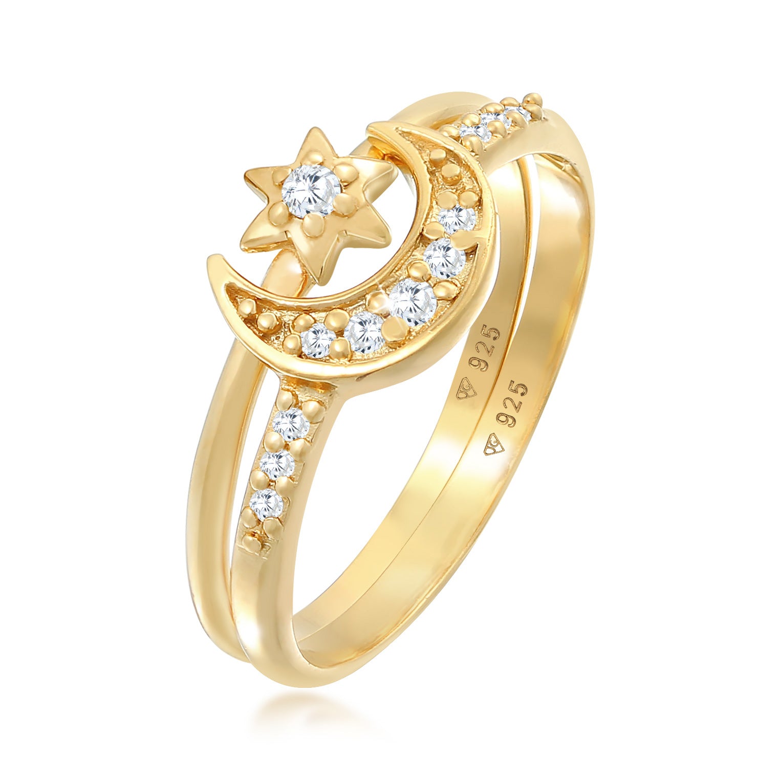 Gold Cincin Perhiasan Perak 925 Wanita Set Astro Zirconia Gold Plated