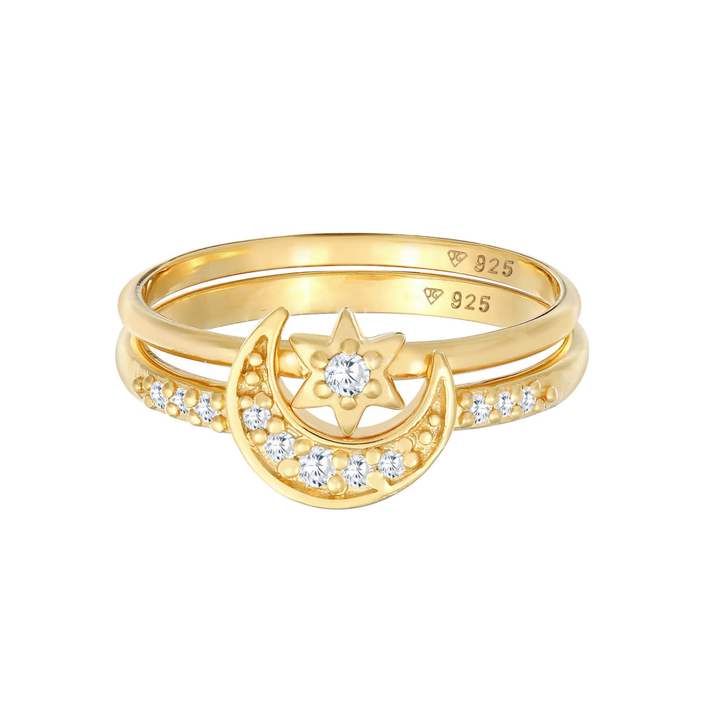 Gold Cincin Perhiasan Perak 925 Wanita Set Astro Zirconia Gold Plated
