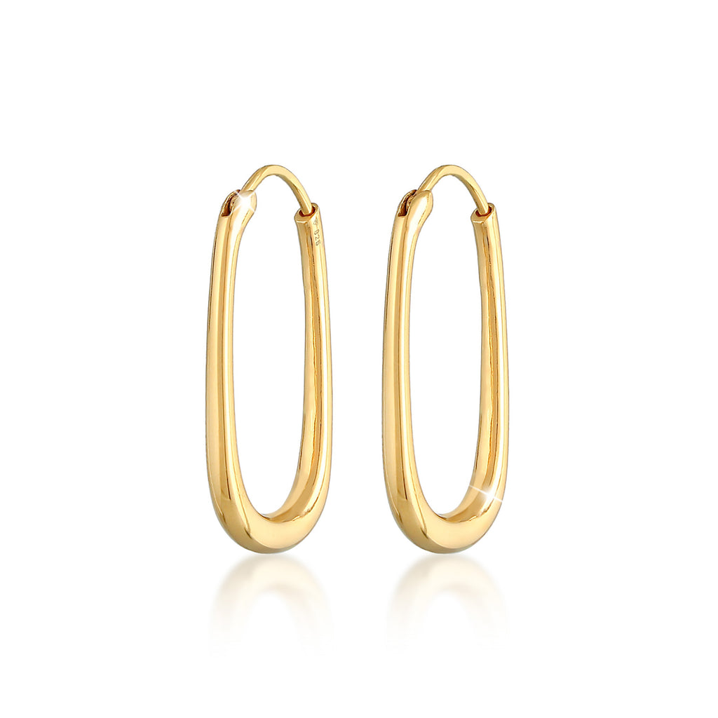 Gold Perhiasan Wanita Perak Asli - Silver Anting Creoles Oval Gold Plated