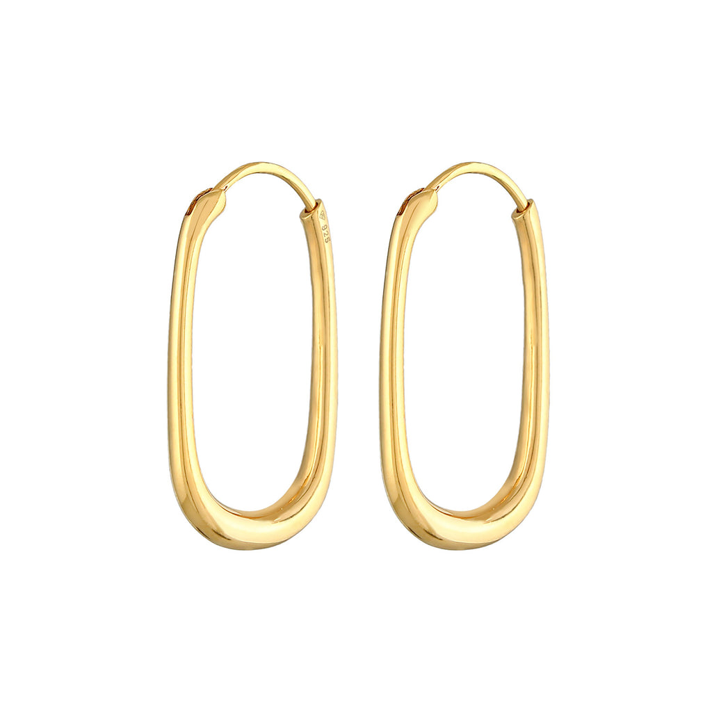 Gold Perhiasan Wanita Perak Asli - Silver Anting Creoles Oval Gold Plated