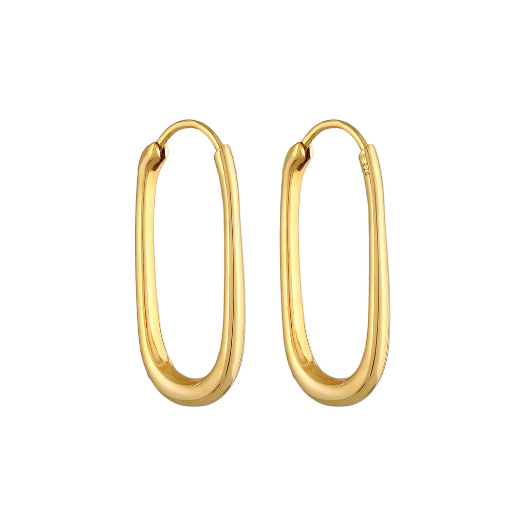 Gold Perhiasan Wanita Perak Asli - Silver Anting Creoles Oval Gold Plated