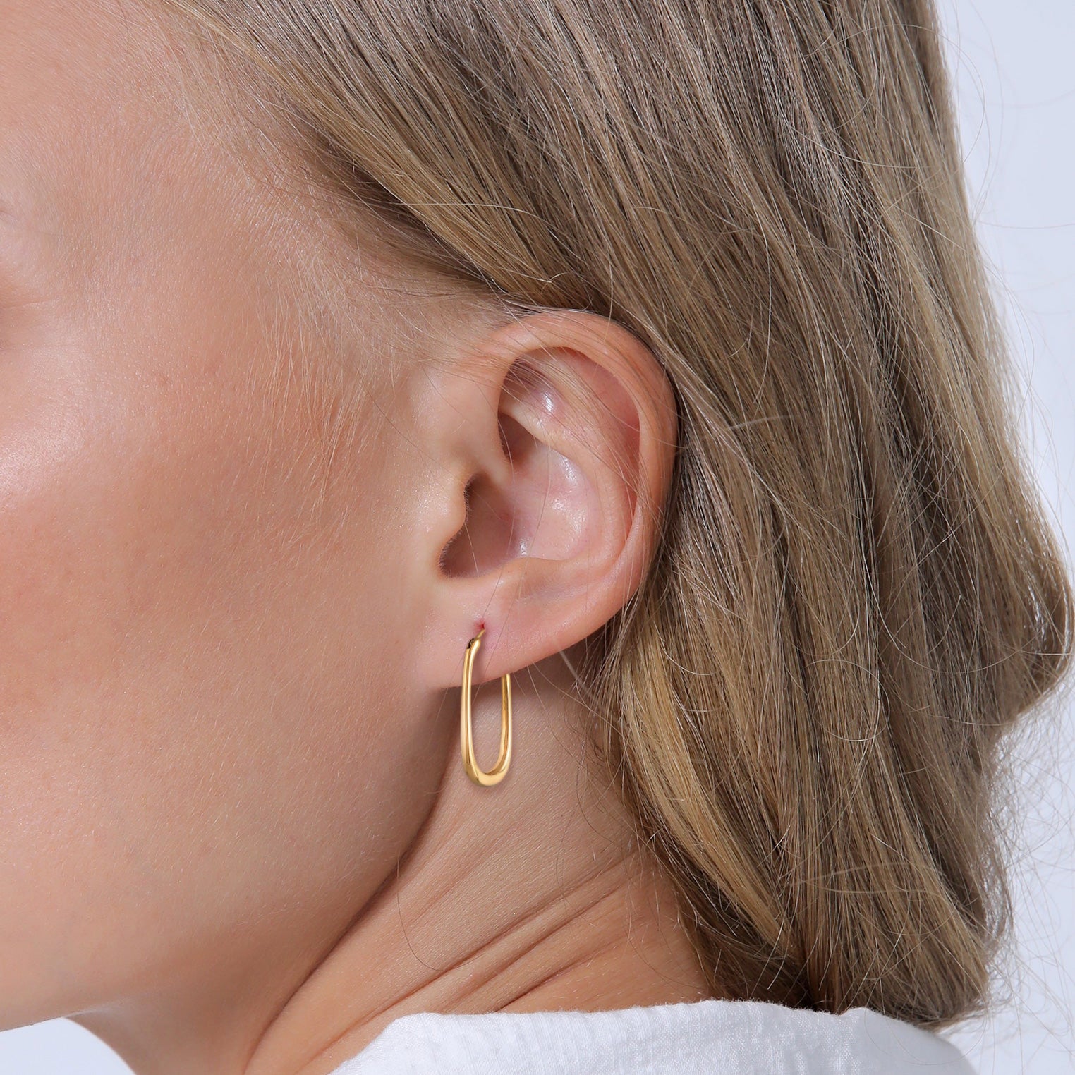 Gold Perhiasan Wanita Perak Asli - Silver Anting Creoles Oval Gold Plated