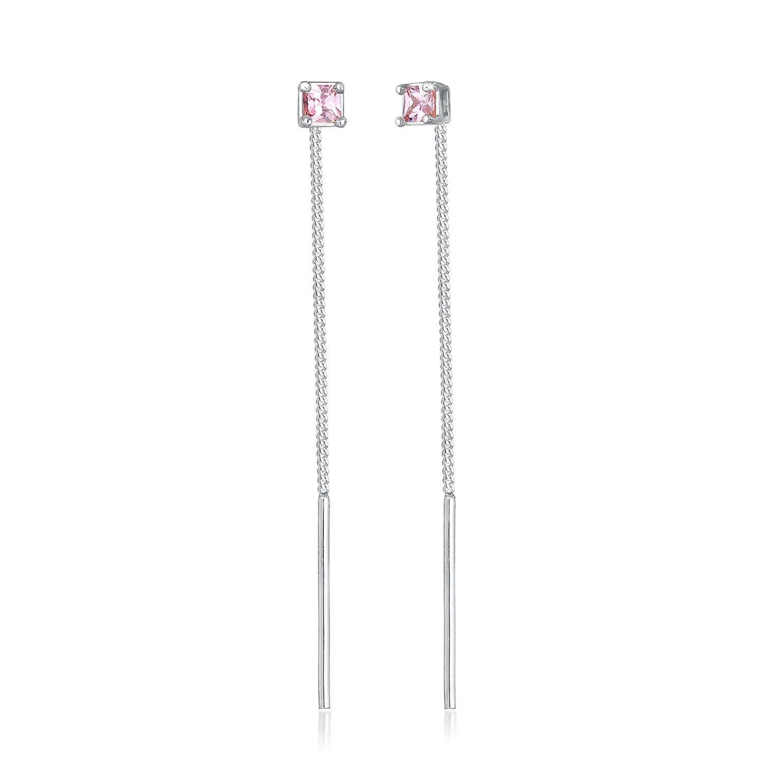 Silver Anting Perhiasan Perak 925 Wanita Pull Through Square Pale Pink Zirconia Crystals