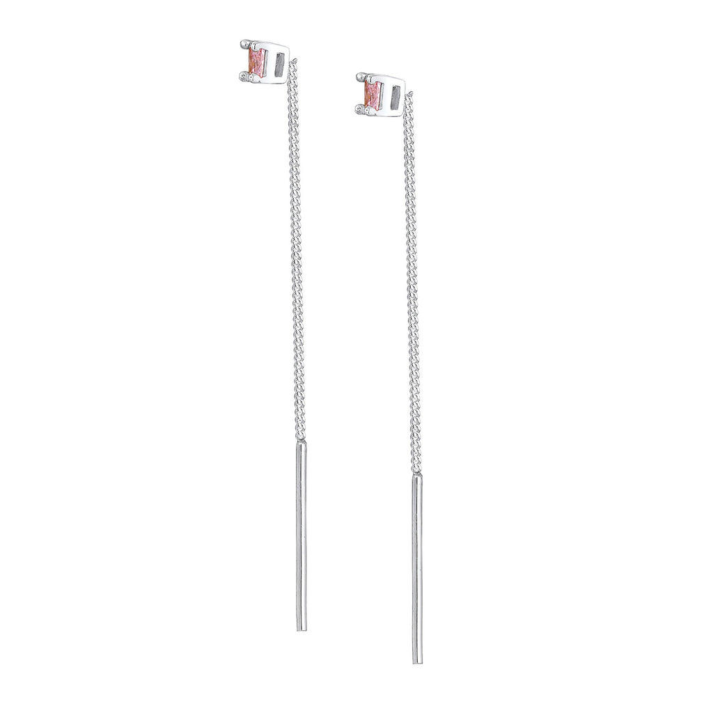 Silver Anting Perhiasan Perak 925 Wanita Pull Through Square Pale Pink Zirconia Crystals