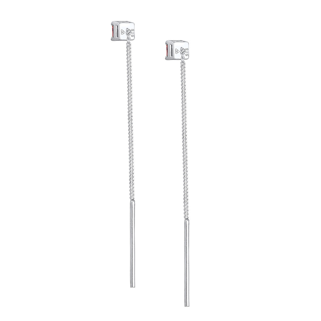 Silver Anting Perhiasan Perak 925 Wanita Pull Through Square Pale Pink Zirconia Crystals