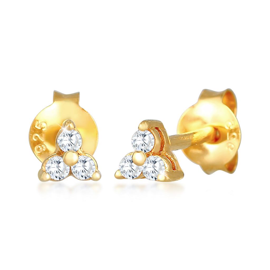 Gold Perhiasan Wanita Perak Asli - Silver Anting Triangle Trinity Zirconia Gold Plated