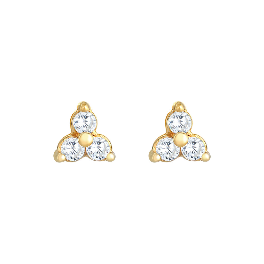 Gold Perhiasan Wanita Perak Asli - Silver Anting Triangle Trinity Zirconia Gold Plated