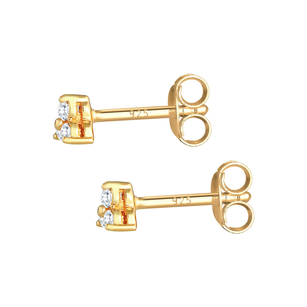 Gold Perhiasan Wanita Perak Asli - Silver Anting Triangle Trinity Zirconia Gold Plated