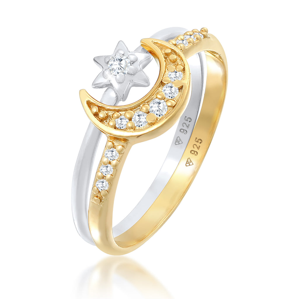 Star Moon Astro Ring Set 925 Silver Tricolor