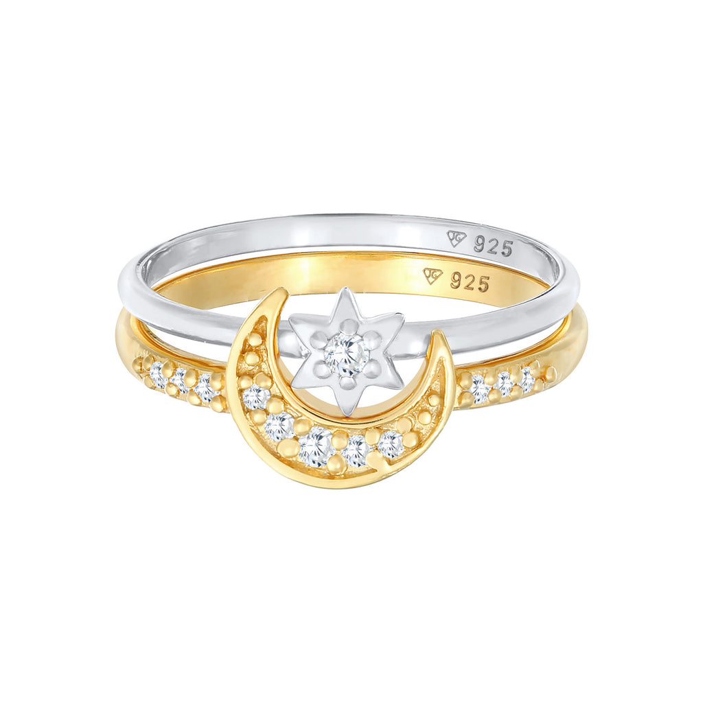 Colored Cincin Perhiasan Perak 925 Wanita Set Astro Zirconia Bicolor