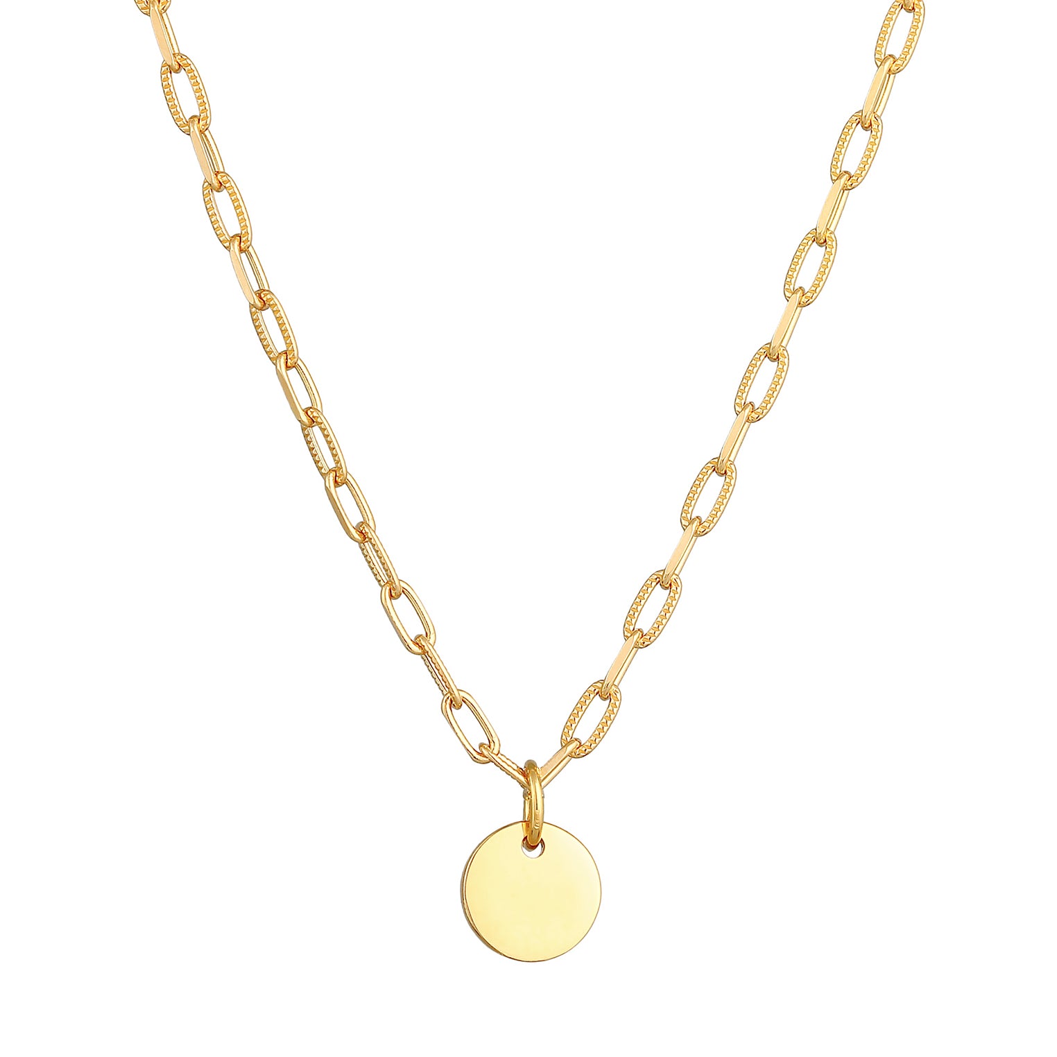 Gold Perhiasan Wanita Perak Asli - Silver Kalung  Plate Link Trend Basic Lapis Emas