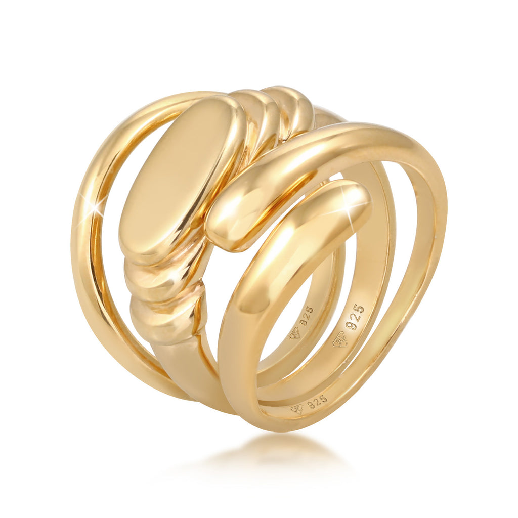 Gold - Elli PREMIUM | Trio Wrap Ring Set 925 Silver Gold Plated