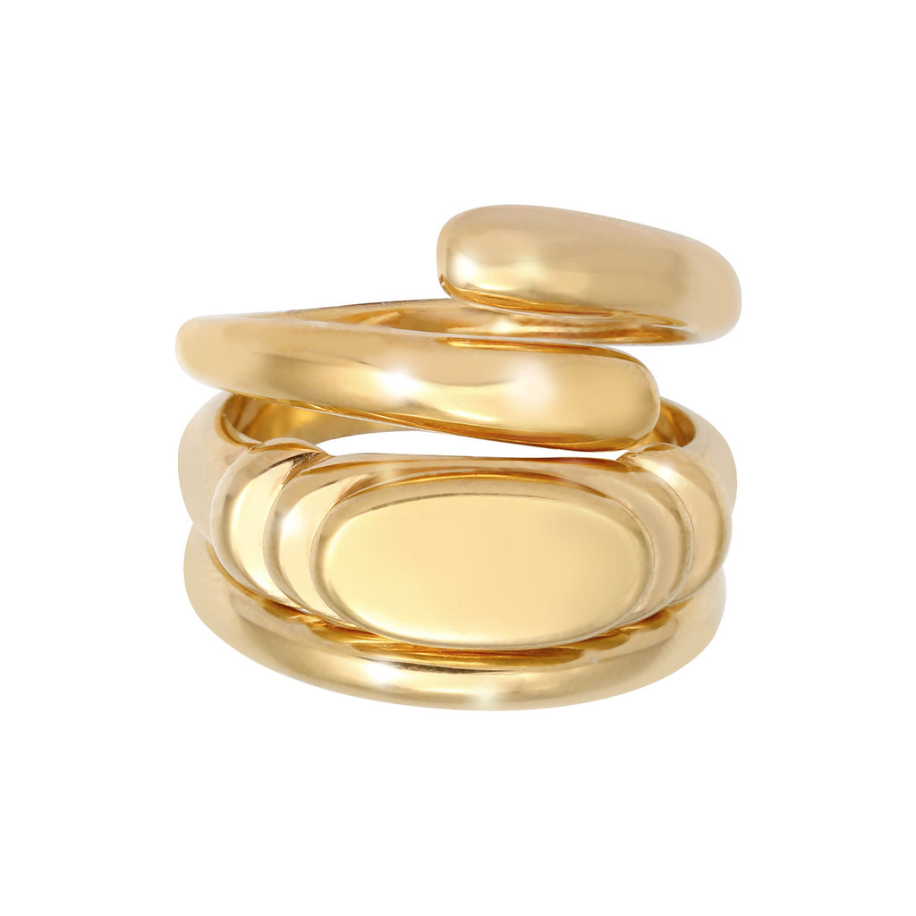 Gold - Elli PREMIUM | Ring Signet Wrap Trio Set Basic In 925 Sterling Silver Gold Plated